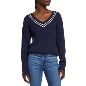 Treasure & Bond Varsity V Neck Sweater Navy Blazer Ivory Combo XL NWT